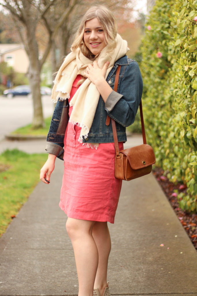 j.crew denim dress - jeffrey campbell taggart booties - casual weekend spring outfit