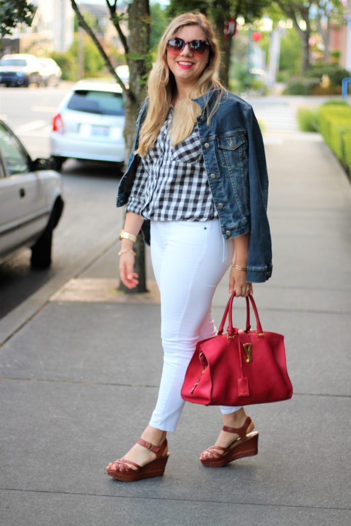 paige white jeans - YSL bag - Frye platform