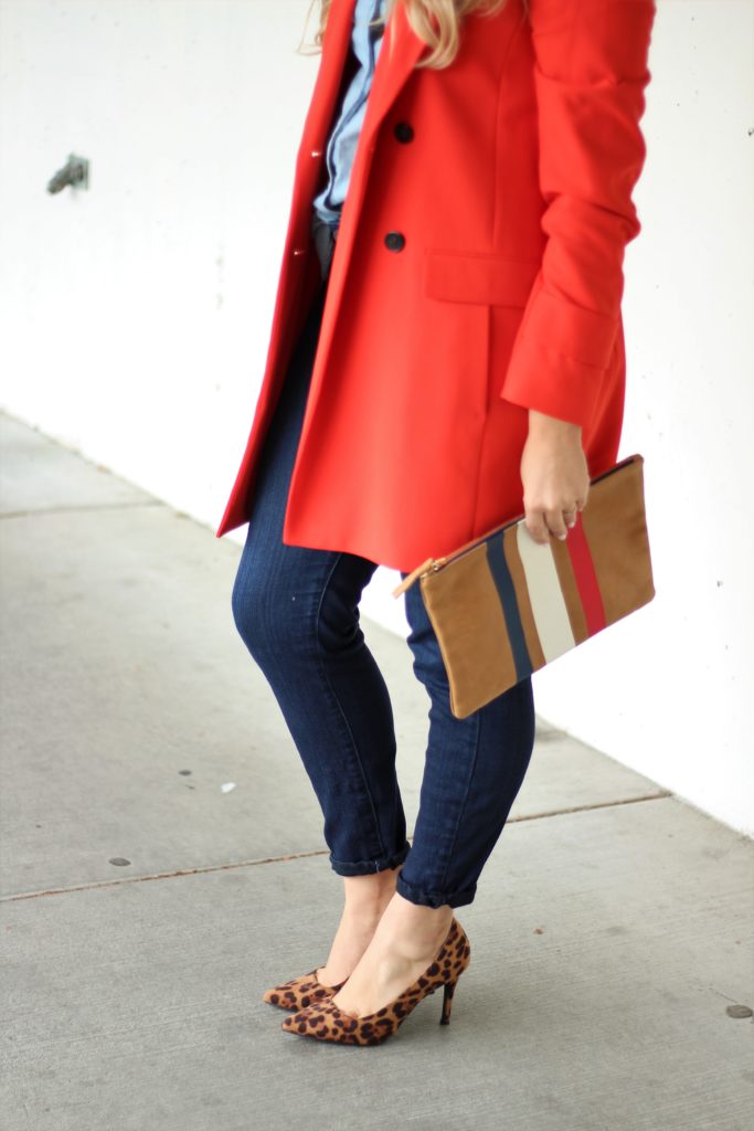 red statement coat - fall fashion - chic fall outfit - easy fall style - leopard print heels for fall 