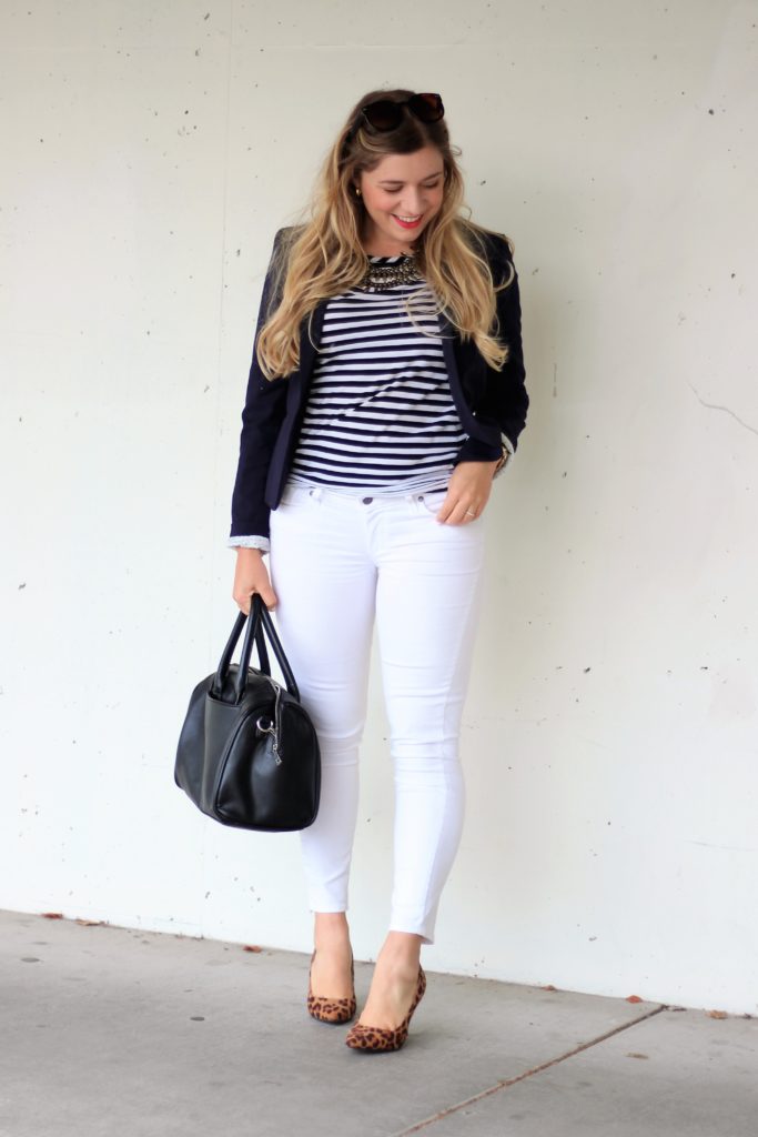white jeans after labor day - preppy style - cute and preppy outfit - white jeans - leopard heels