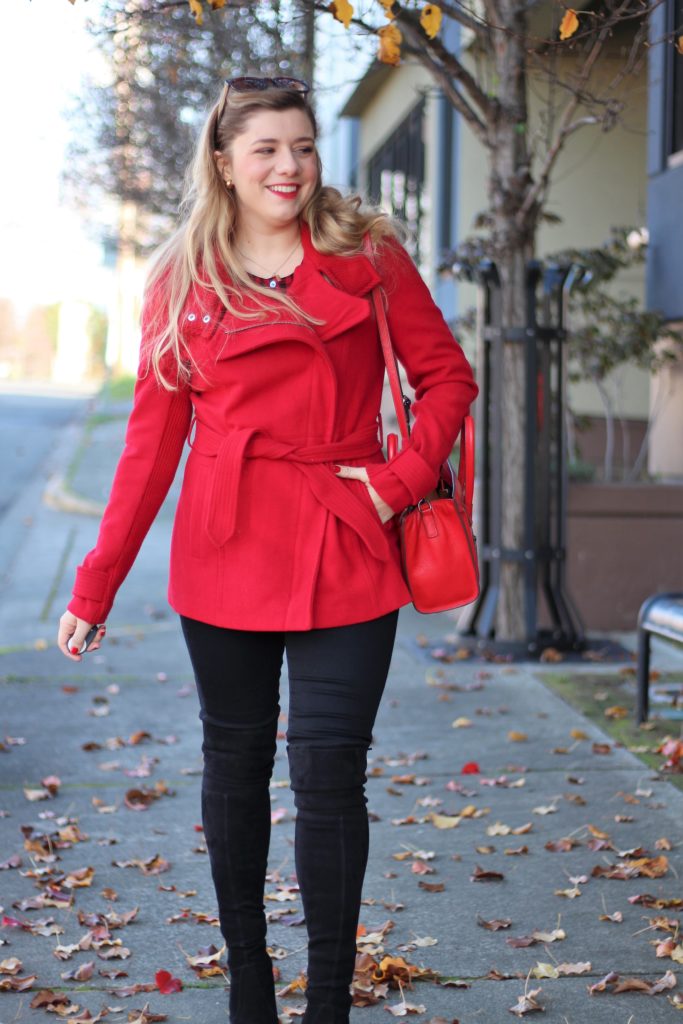red days of christmas - red express coat - stuart weitzman highland - chic winter outfit