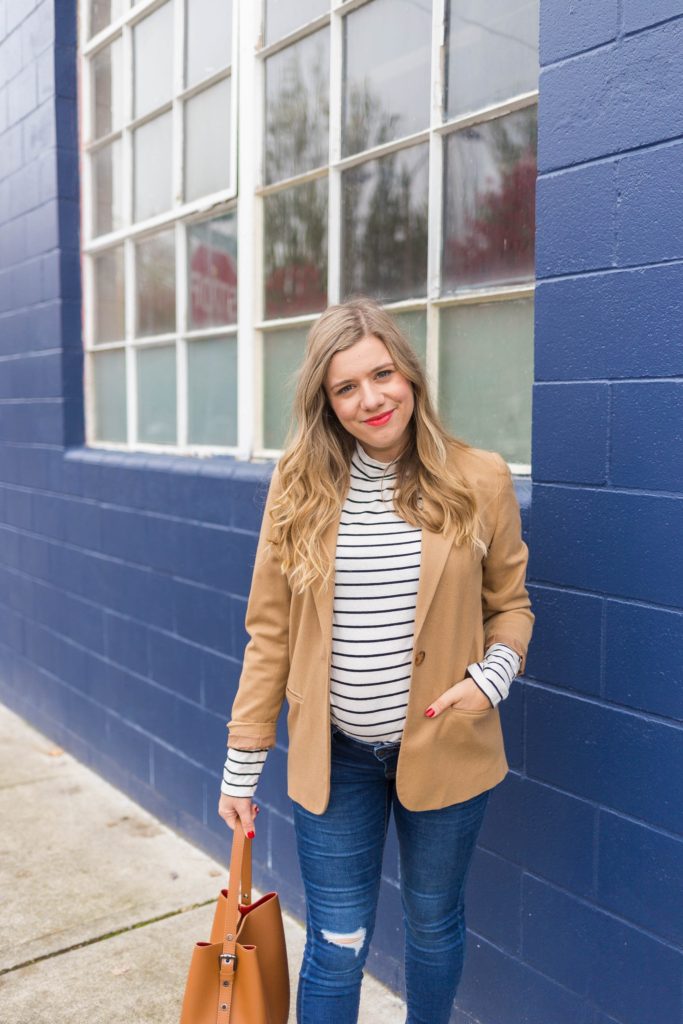 classic style staples - timeless style staples - easy polished look - dressed up casual - old navy maternity jeans - leopard print high heels - cute fall maternity
