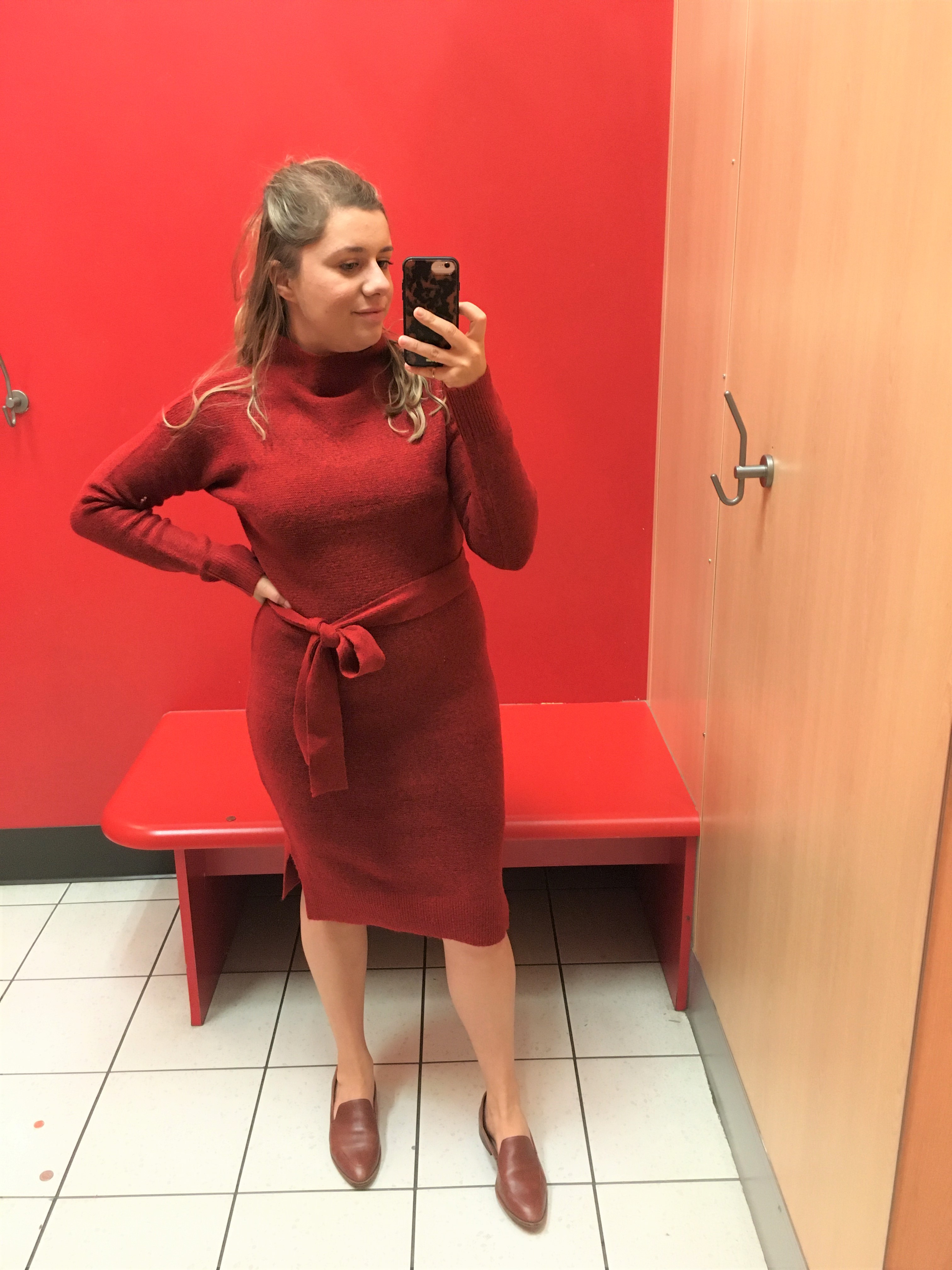 red sweater dress outfit