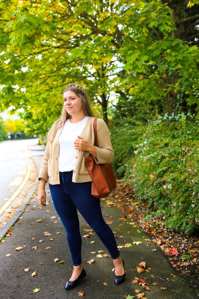 This J.Crew chunky cardigan is a great addition to your fall wardrobe. You can wear it with jeans and a tee shirt for an easy fall outfit or over a dress for a dressed up fall outfit. It's the perfect cropped cozy cardigan for fall #fallfashion #falloutfit
