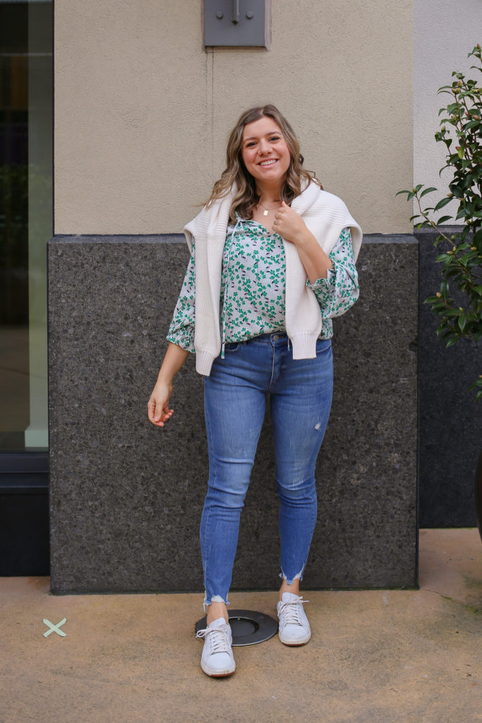 An easy spring outfit idea that also has a little St Patrick's Day outfit idea