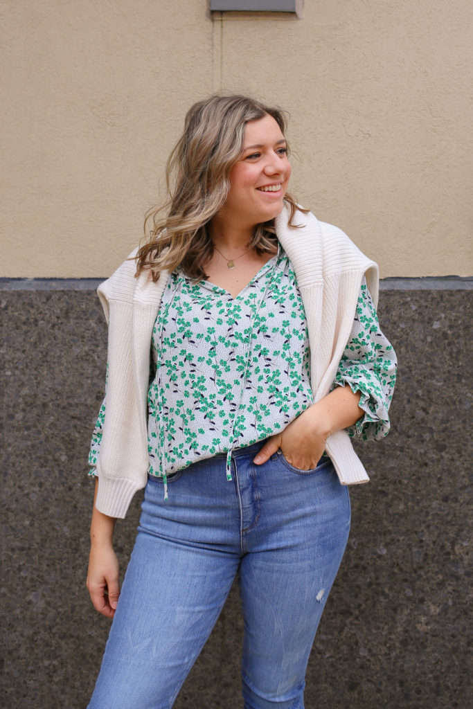 An easy spring outfit idea that also has a little St Patrick's Day outfit idea
