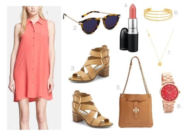 peach, gold, outfits, Nordstrom, Shopbob, MAC