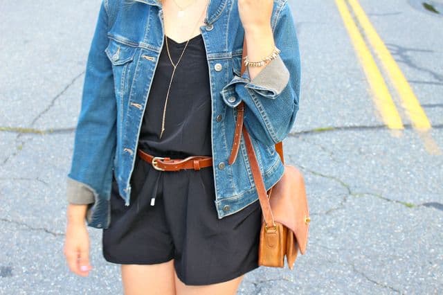 romper - denim jacket - Start the Week Stylish - Northwest Blonde - Coach City bag