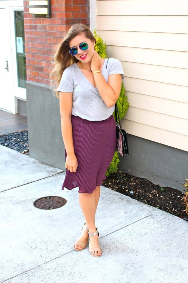 TJ Maxx - purple - pleated skirt - midi skirt - Northwest Blonde