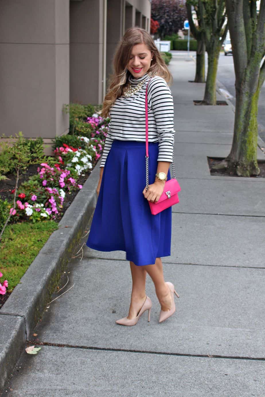 Start the Week Stylish - Mikarose - midi skirt - church style - turtleneck - pink