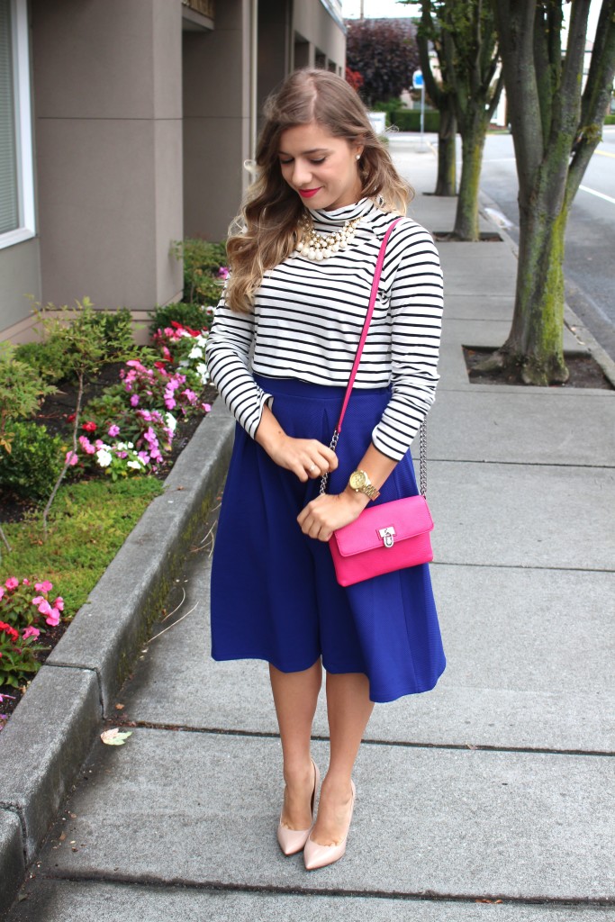 Start the Week Stylish - Mikarose - midi skirt - church style - turtleneck - pink