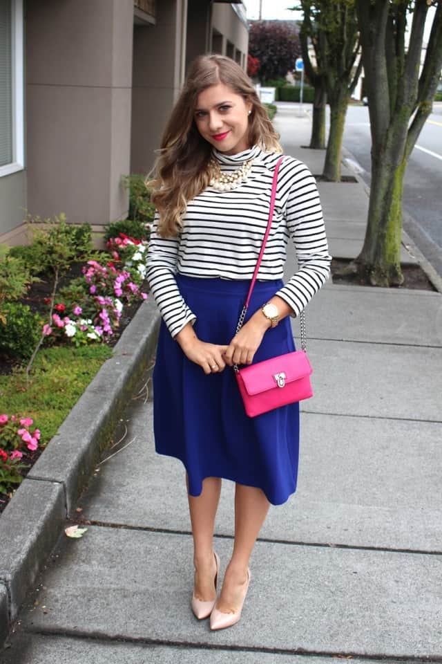 Start the Week Stylish - Mikarose - midi skirt - church style - turtleneck - pink