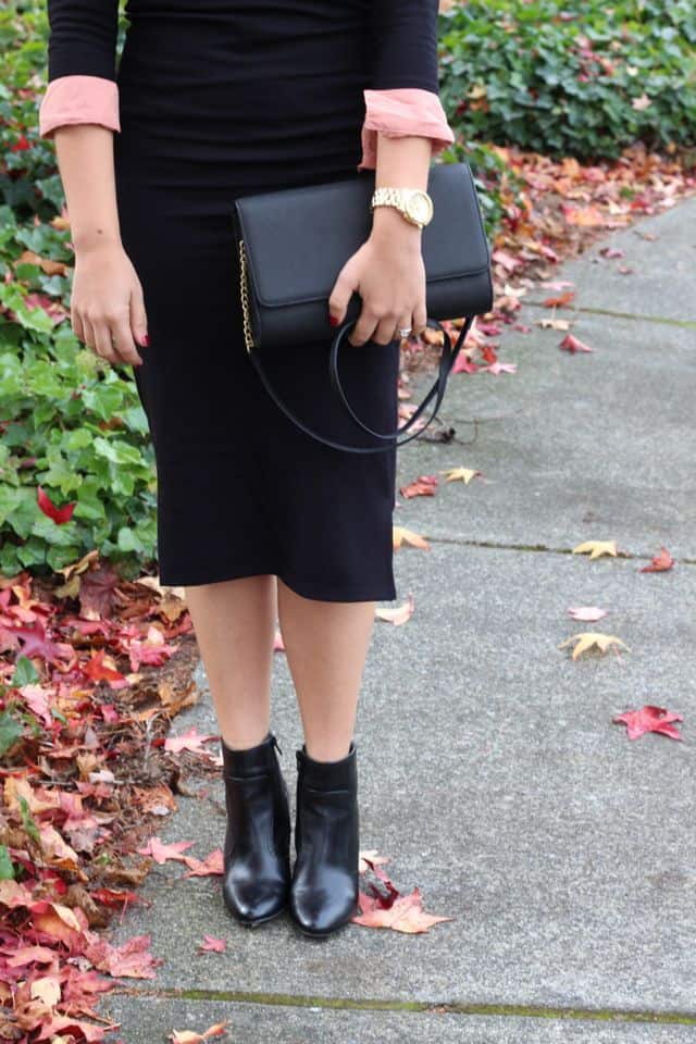 Topshop dress with Nine West wedge booties