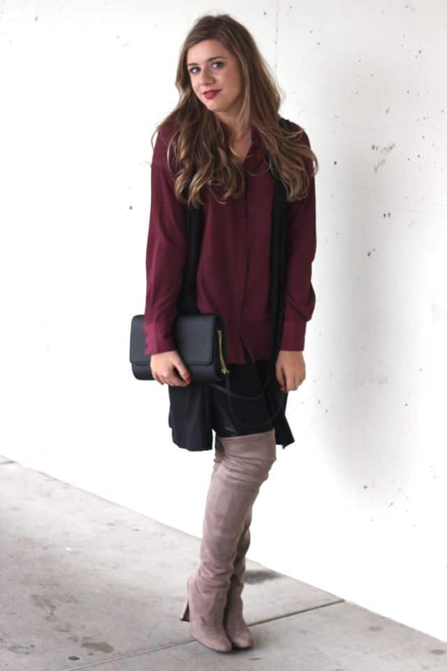 layered fall look with over the knee boots and leggings