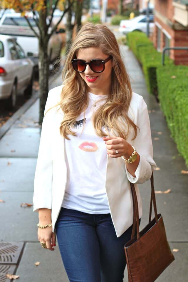 dress up jeans and a tee with a blazer