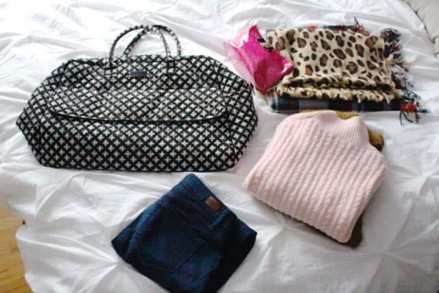 What to pack for winter travel - Vera Bradley Weekender bag