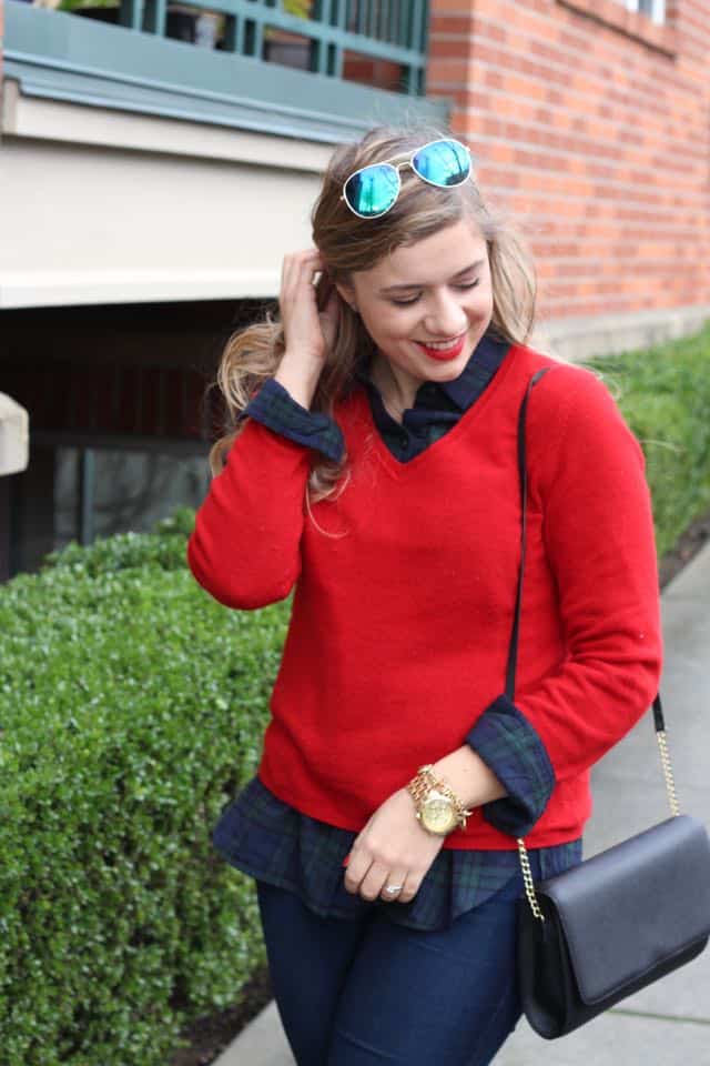 mixing high and low - cashmere and Old Navy flannel - holiday style