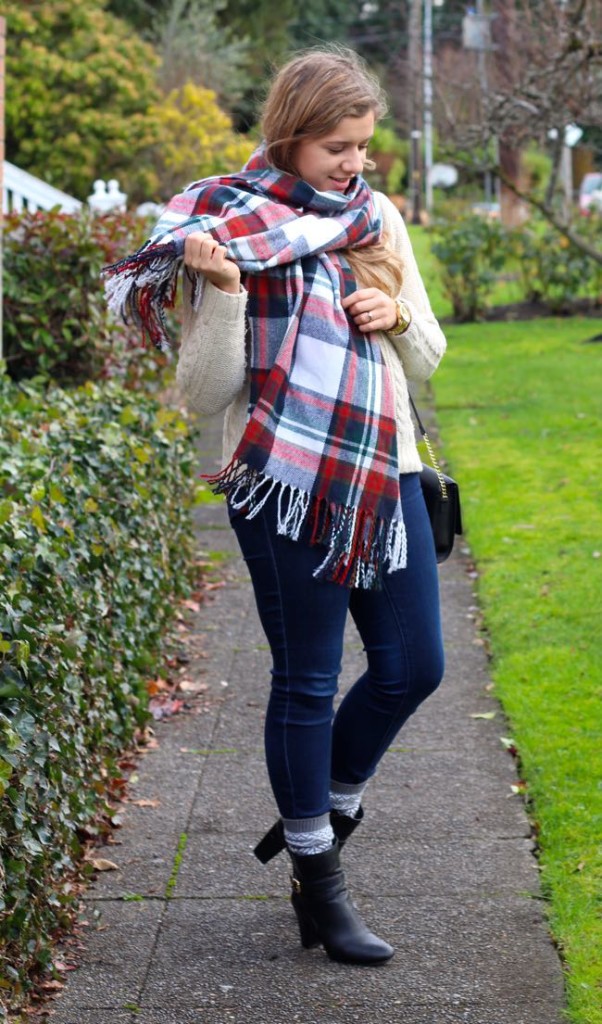 J.Crew blanket wrap - blanket scarf - tartan blanket scarf - winter fashion