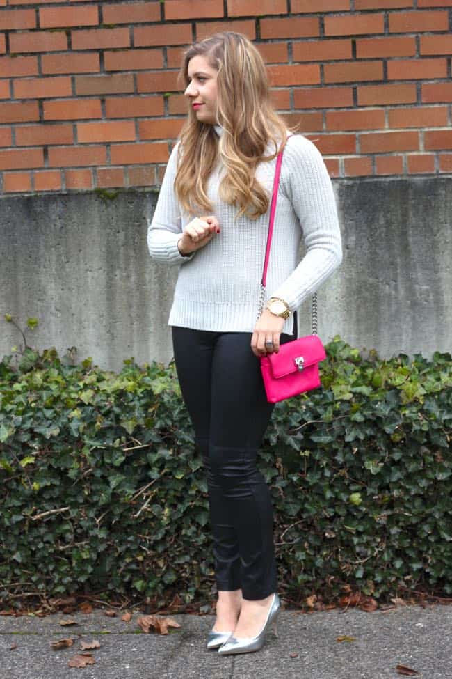 Neutrals with a pop of pink - winter fashion