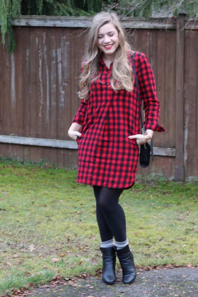 Madewell buffalo plaid shirtdress - winter casual outfit 