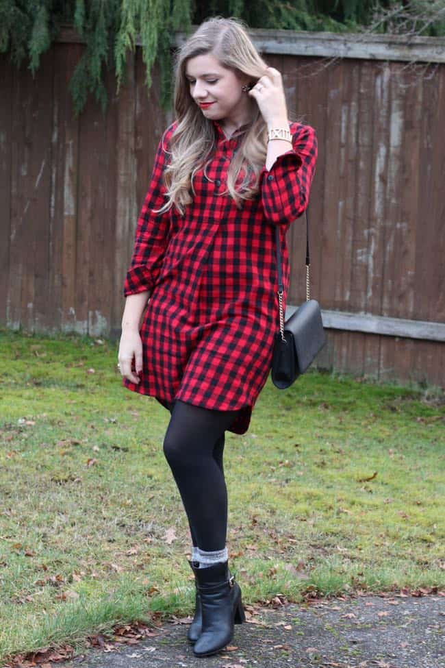 Madewell buffalo plaid shirtdress - winter casual outfit