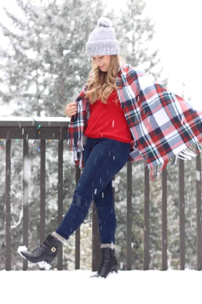 winter accessories - red plaid flannel - blanket scarf