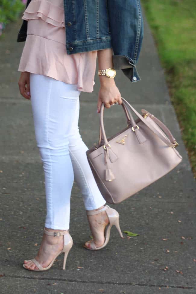 white jeans + blush denim