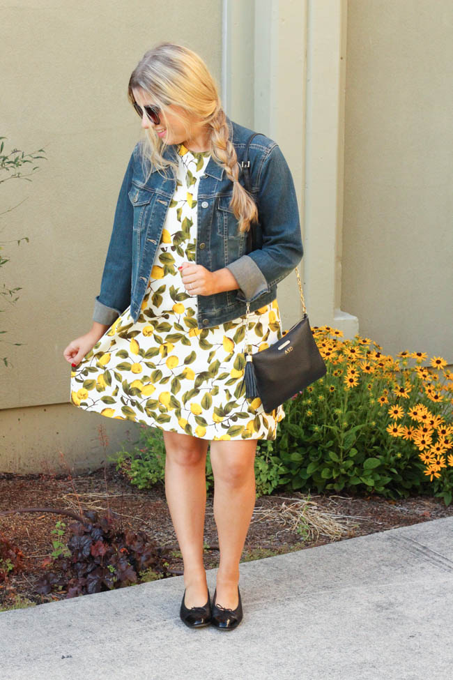 zara lemon dress - nordstrom denim jacket - chanel flats-3