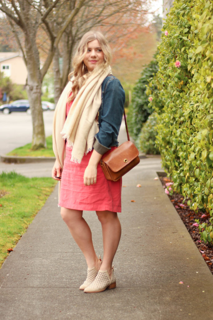 j.crew denim dress - jeffrey campbell taggart booties - casual weekend spring outfit