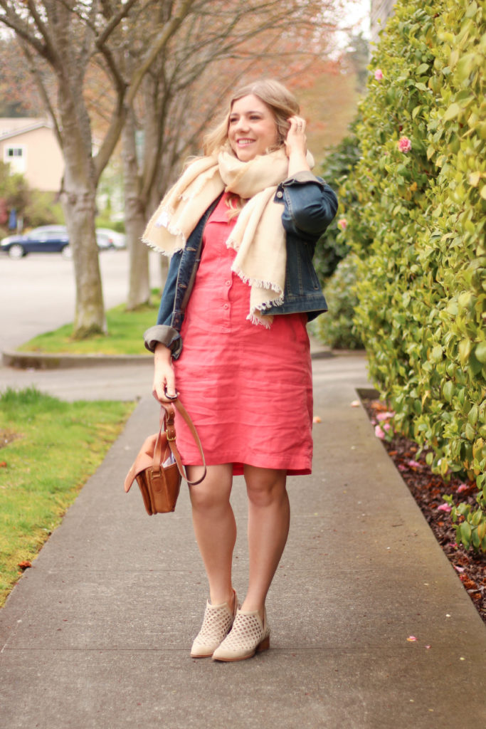 j.crew denim dress - jeffrey campbell taggart booties - casual weekend spring outfit