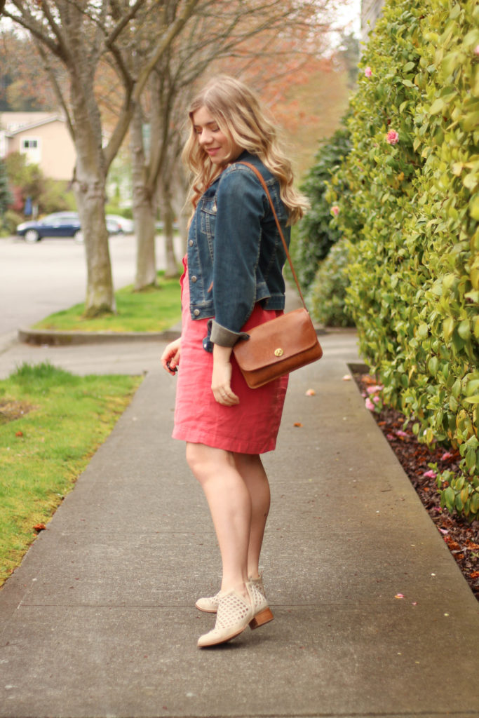 j.crew denim dress - jeffrey campbell taggart booties - casual weekend spring outfit