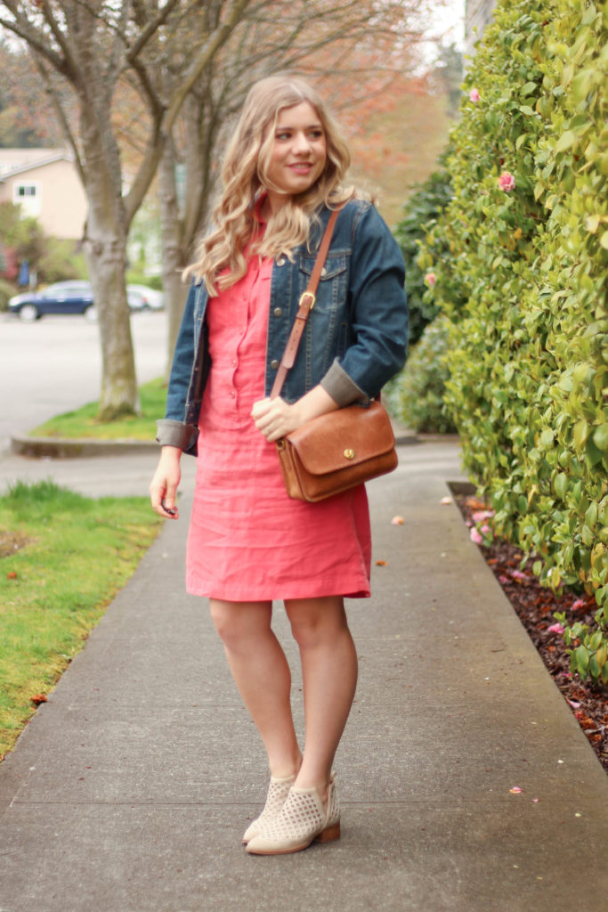 j.crew denim dress - jeffrey campbell taggart booties - casual weekend spring outfit