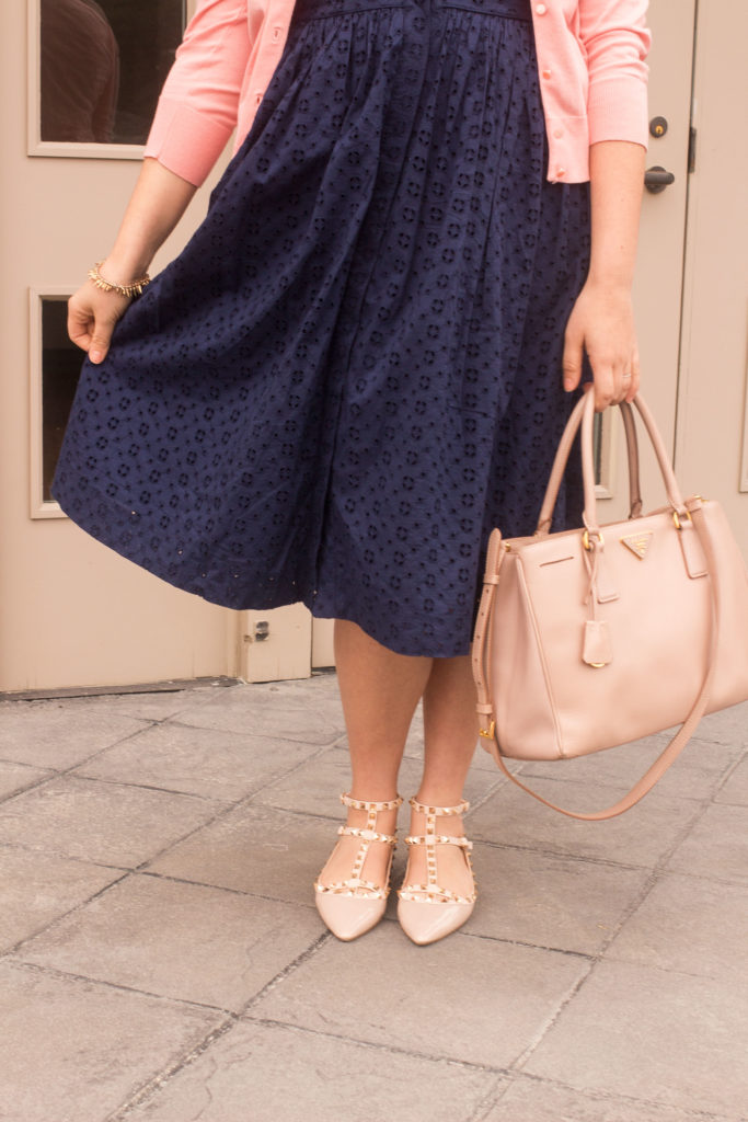 lessons from my mother - j.crew eyelet dress - valentino rockstud flats 