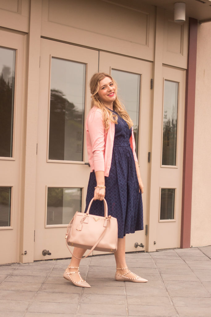 lessons from my mother - j.crew eyelet dress - valentino rockstud flats 