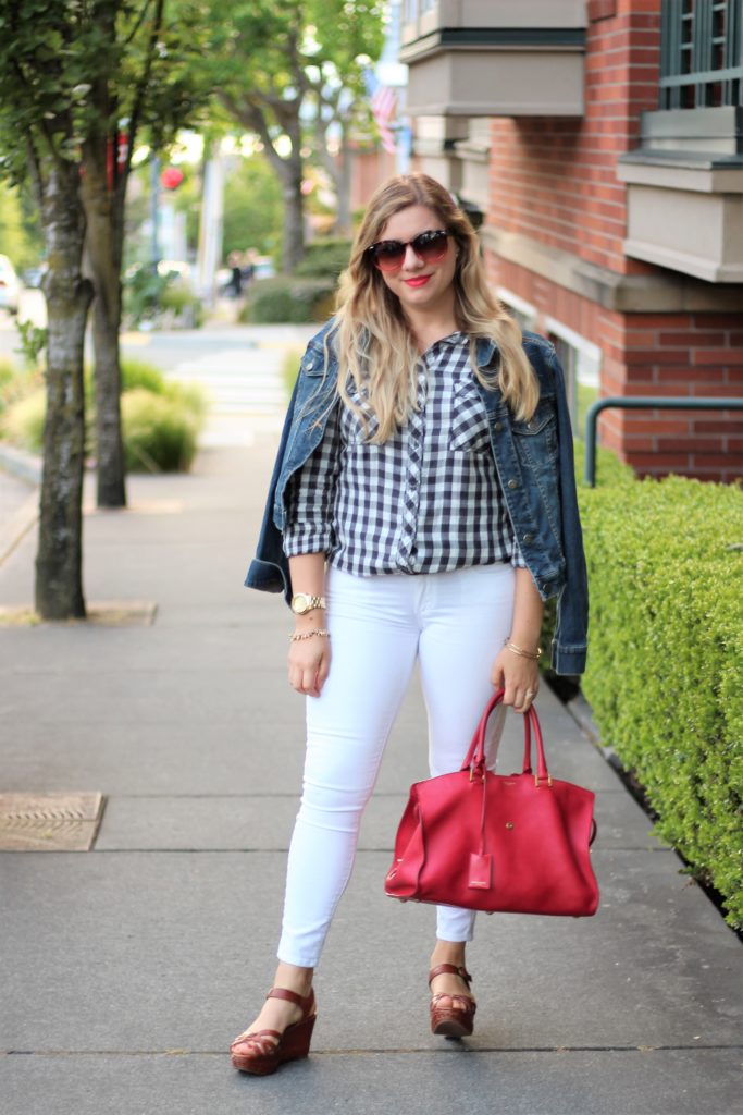 paige white jeans - YSL bag - Frye platform