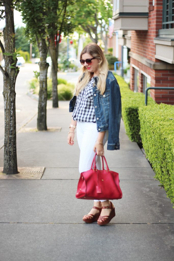 paige white jeans - YSL bag - Frye platform