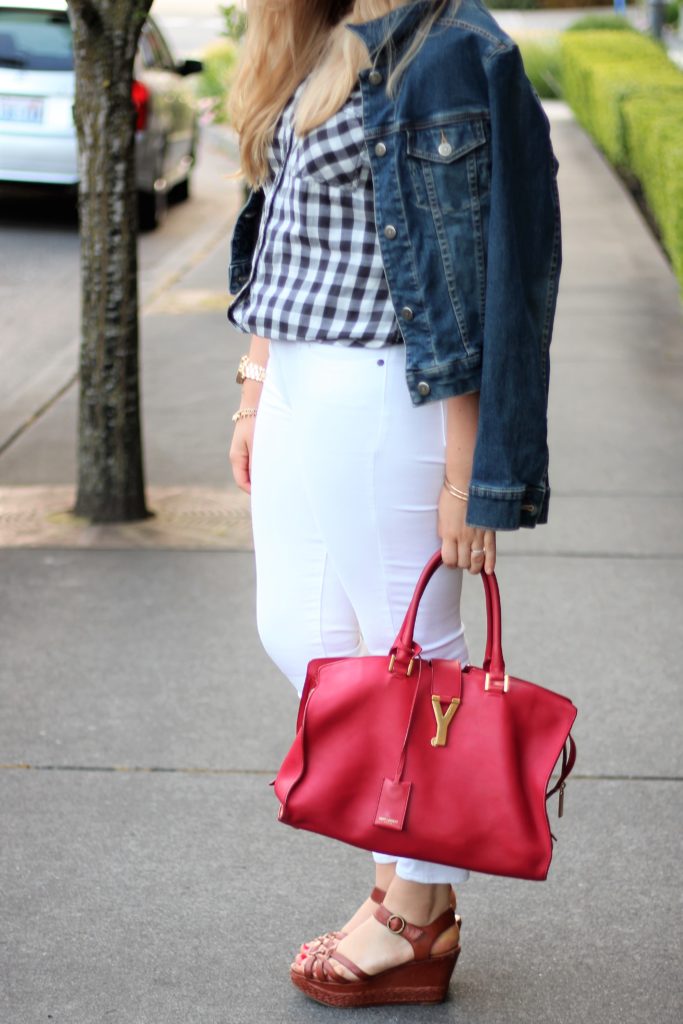 paige white jeans - YSL bag - Frye platform