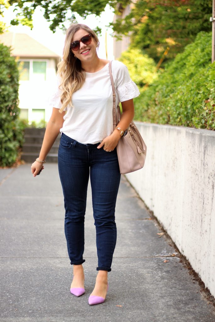 husband picks my outfit - casual date night - paige skinny jeans 