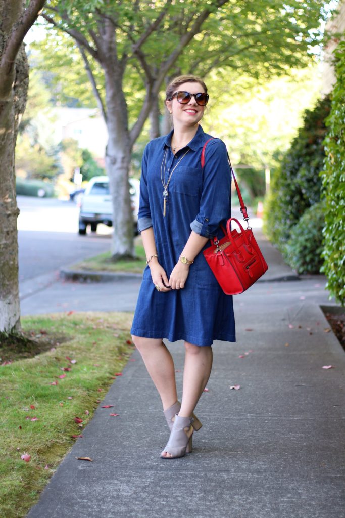 j.jill denim dress - chambray dress - vince addie - easy fall outfit