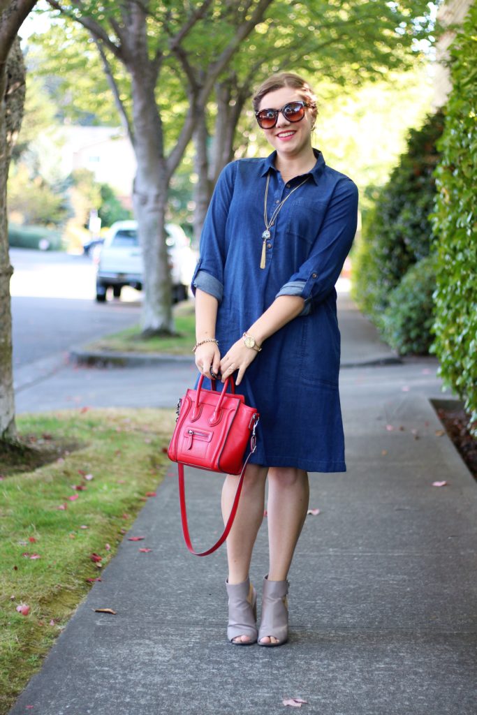 j.jill denim dress - chambray dress - vince addie - easy fall outfit