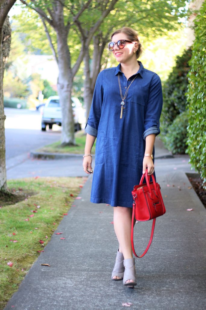 j.jill denim dress - chambray dress - vince addie - easy fall outfit