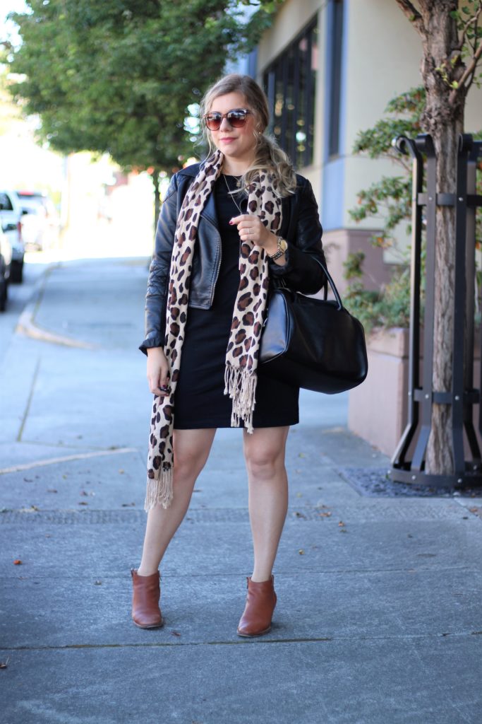 madewell ankle boots - early fall weekend outfit ideas - leopard print scarf fall