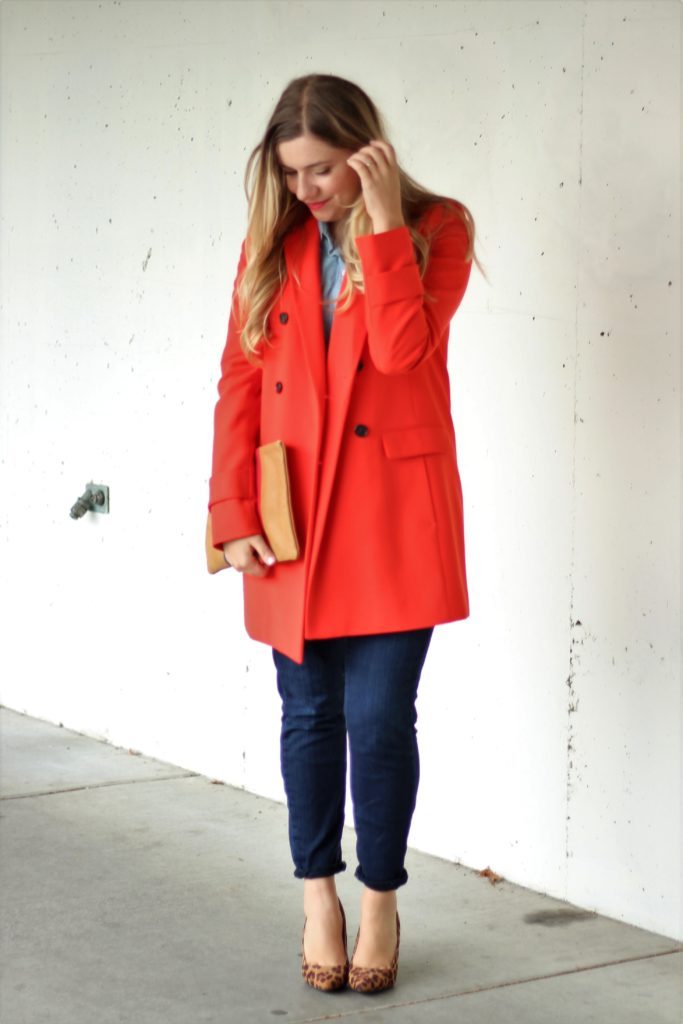 red statement coat - fall fashion - chic fall outfit - easy fall style - leopard print heels for fall 