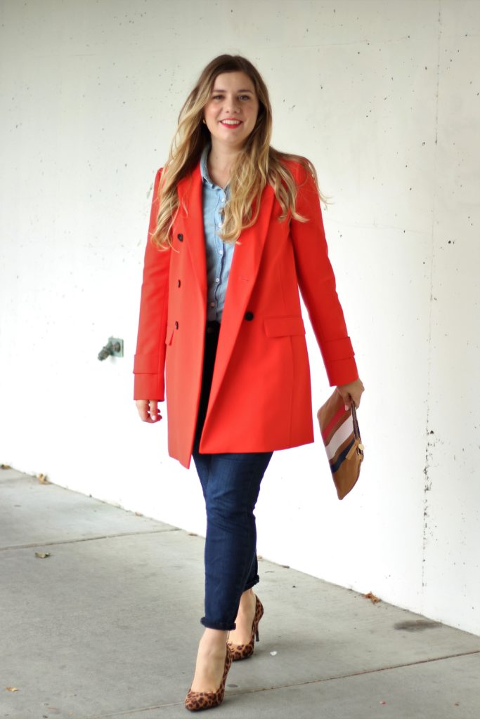 red statement coat - fall fashion - chic fall outfit - easy fall style - leopard print heels for fall 