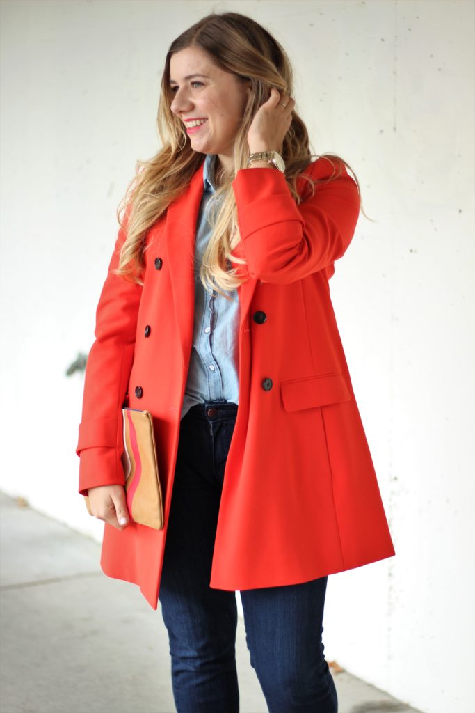 red statement coat - fall fashion - chic fall outfit - easy fall style - leopard print heels for fall 