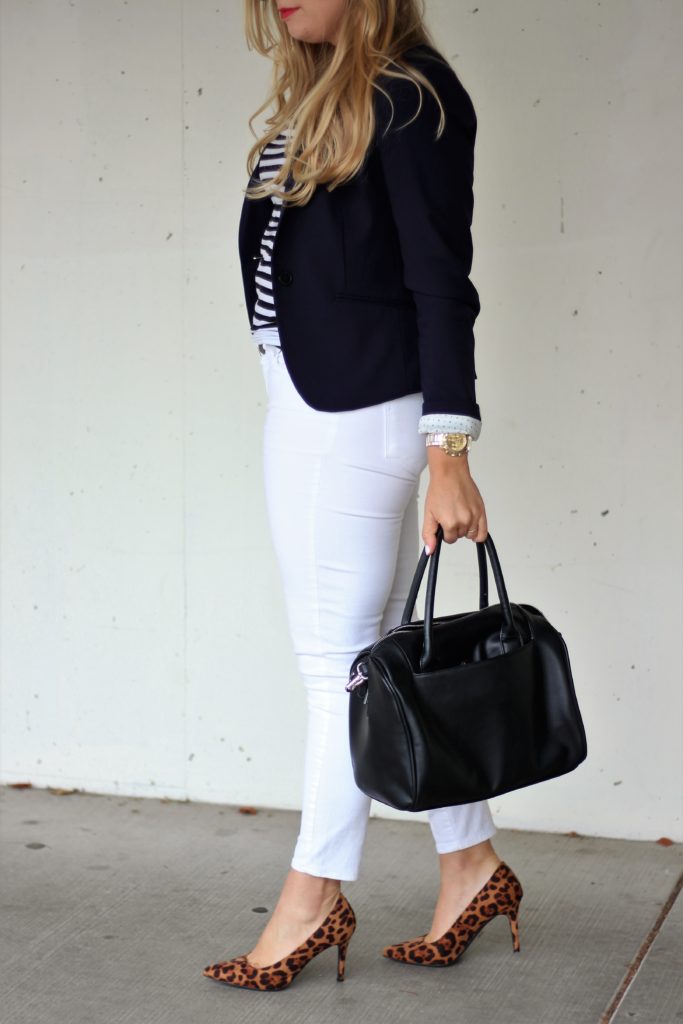 white jeans after labor day - preppy style - cute and preppy outfit - white jeans - leopard heels