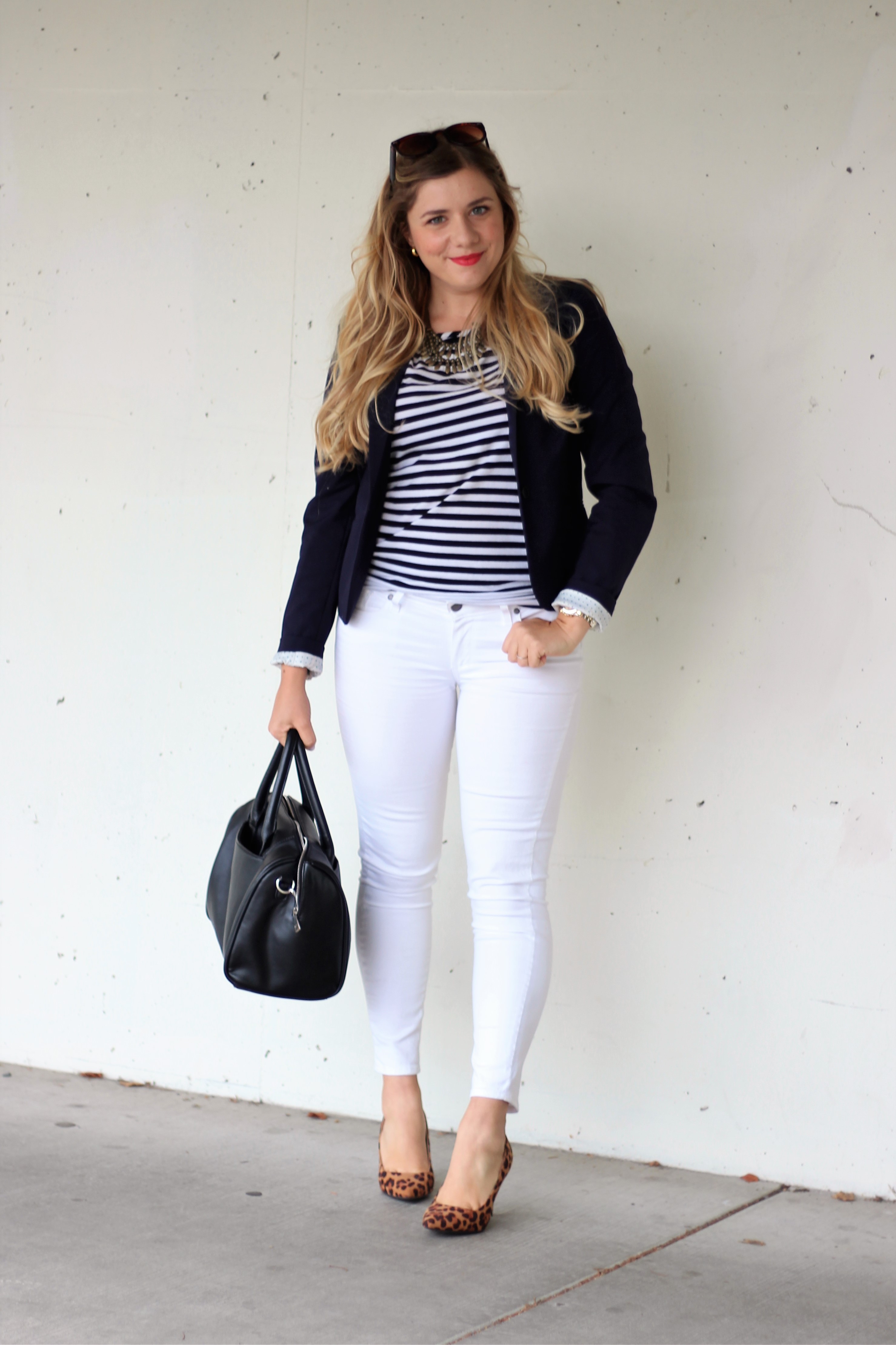white jeans after labor day - preppy style - cute and preppy outfit - white jeans - leopard heels