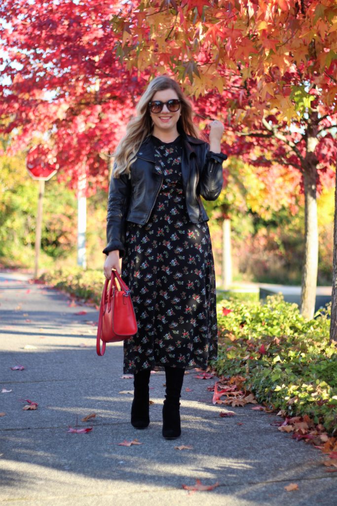 best stores for holiday shopping - wear floral in fall - the stockplace - red celine nano look alike - stuart weitzman higland - otk boots short girl- cute fall outfit - maxi dress in fall 