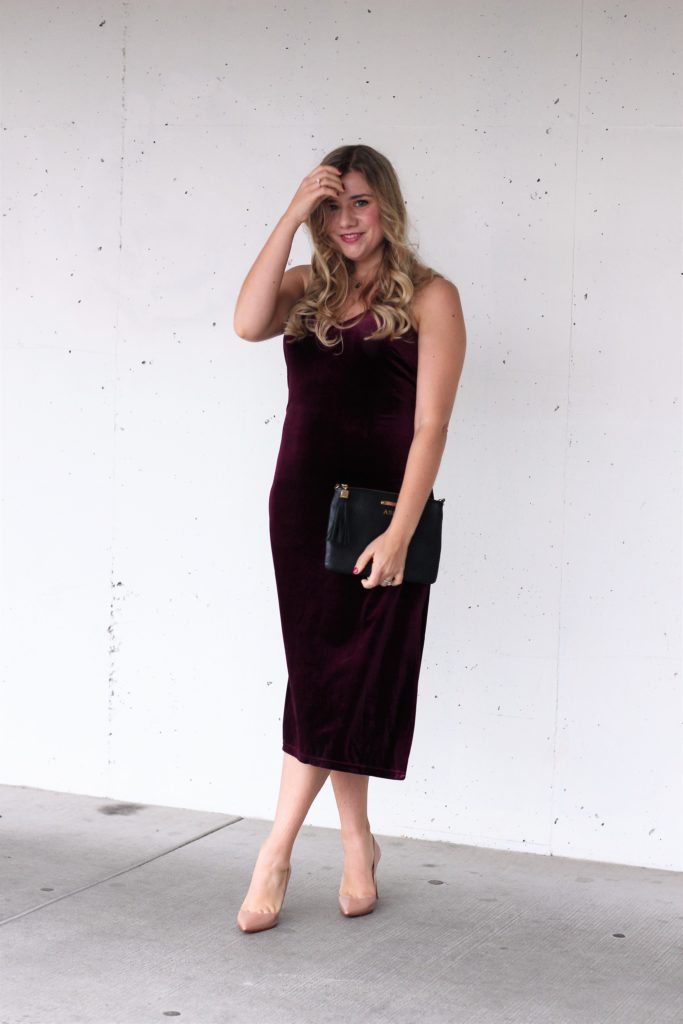 velvet slip dress - holiday party style - louboutin pumps