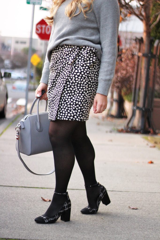 jcrew bow sweater - wearing silver for holidays - silver holiday outfit